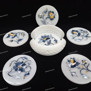 Coasters Set in white marble / MOP Coasters Set for Gifts / Tea Coasters for Corporate Gift