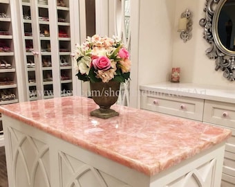 Handmade Pink Rose Quartz Table Top: Custom Kitchen Vanity Counter