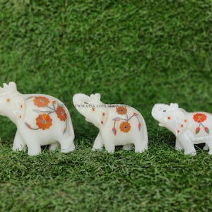 Handmade Marble Inlay Elephant Figurine: Indian Home Decor Sculpture