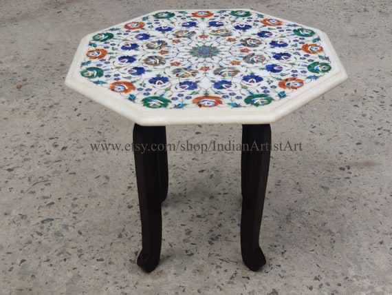Marble Coffee Table End Table With Wooden Stand Art Deco