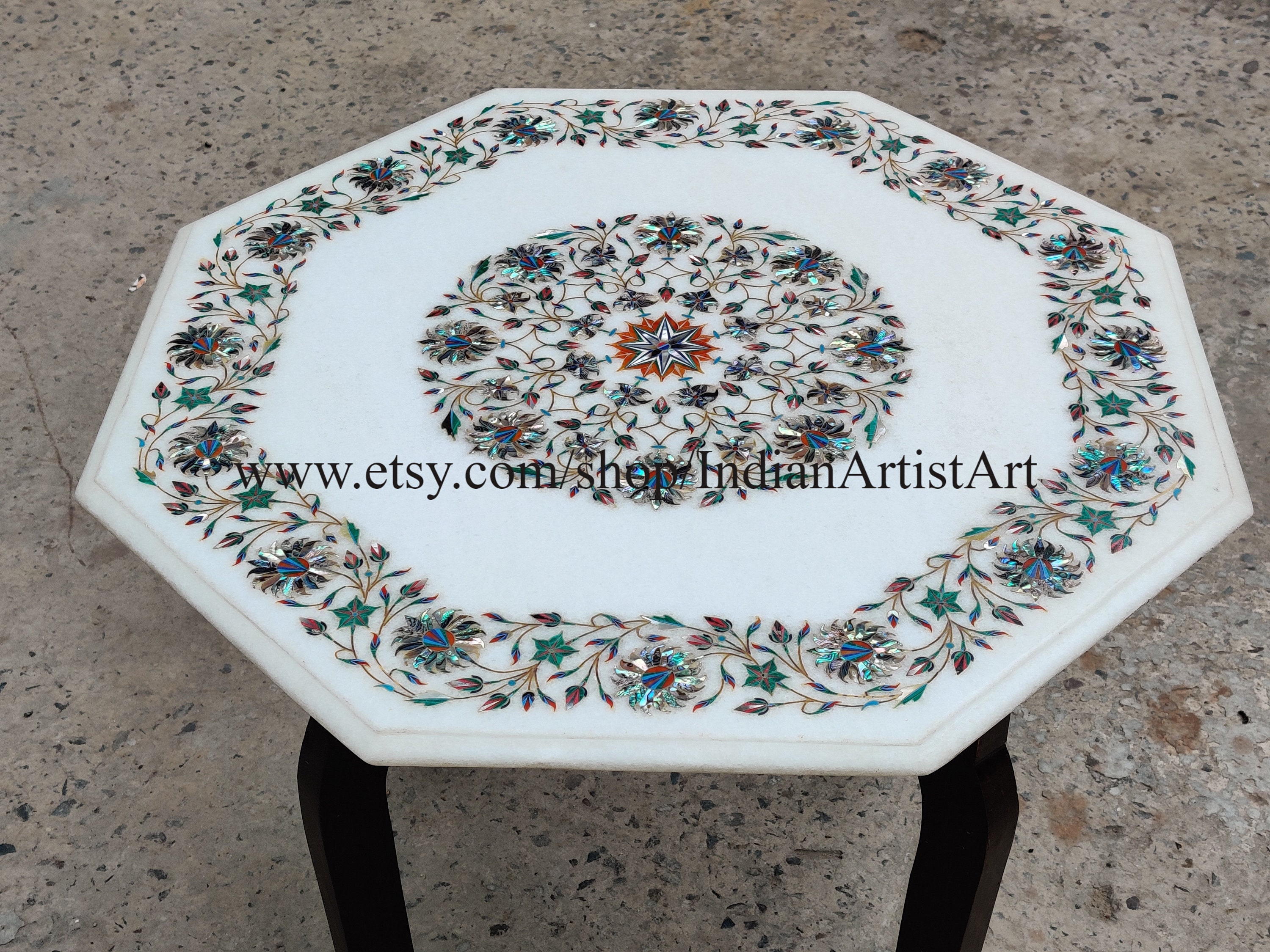 Marble Inlay Table Top Indian Handmade Table Inlaid by Semi