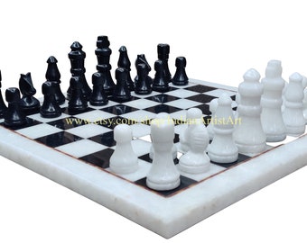 White Marble Chess Set with Pieces / Queen Gambit's Chess / Chess for Christmas Gift Idea / white and Black Chess Board