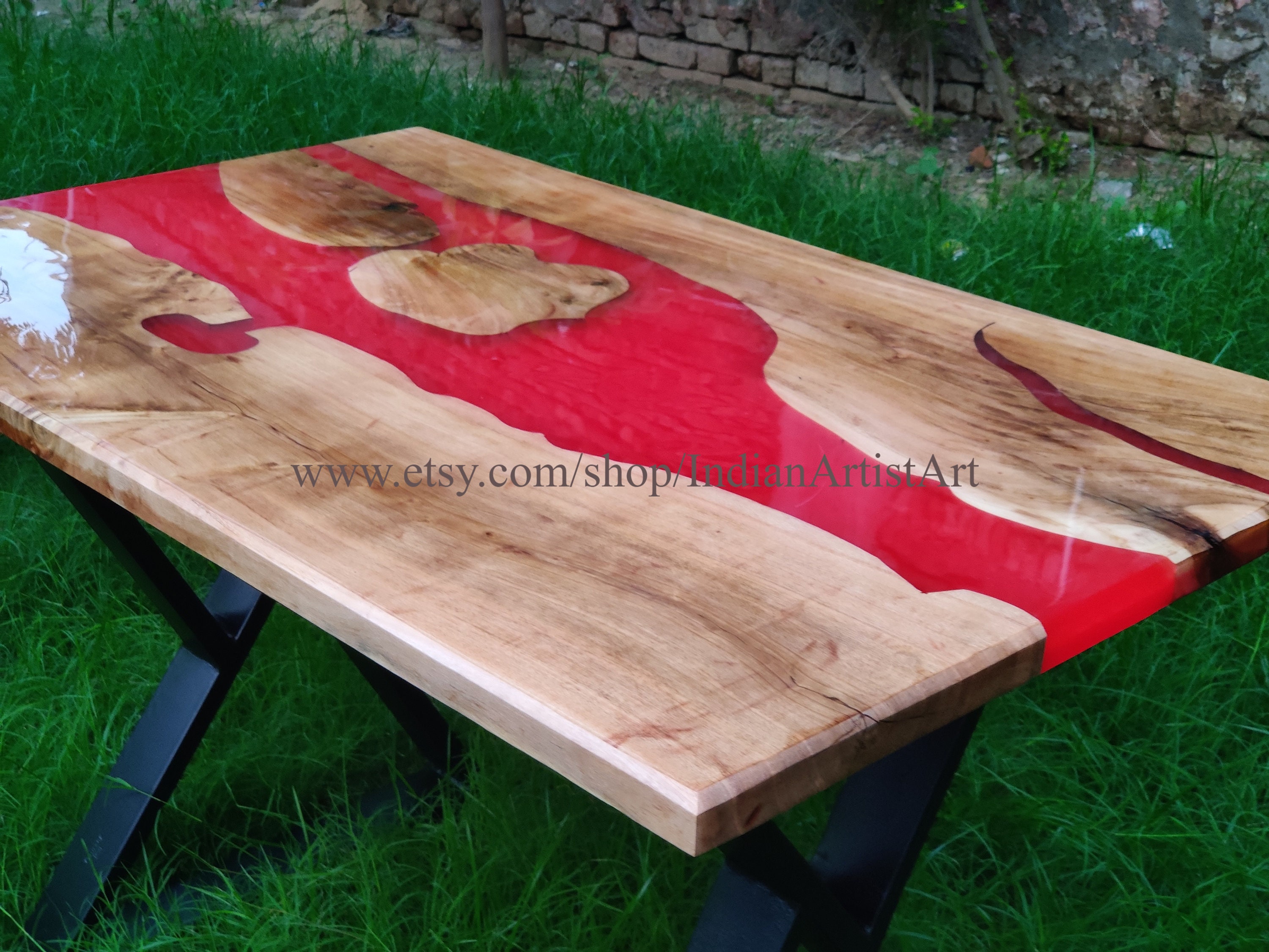 Acacia Wood Epoxy Table Top With Wrought Iron Stand - Etsy