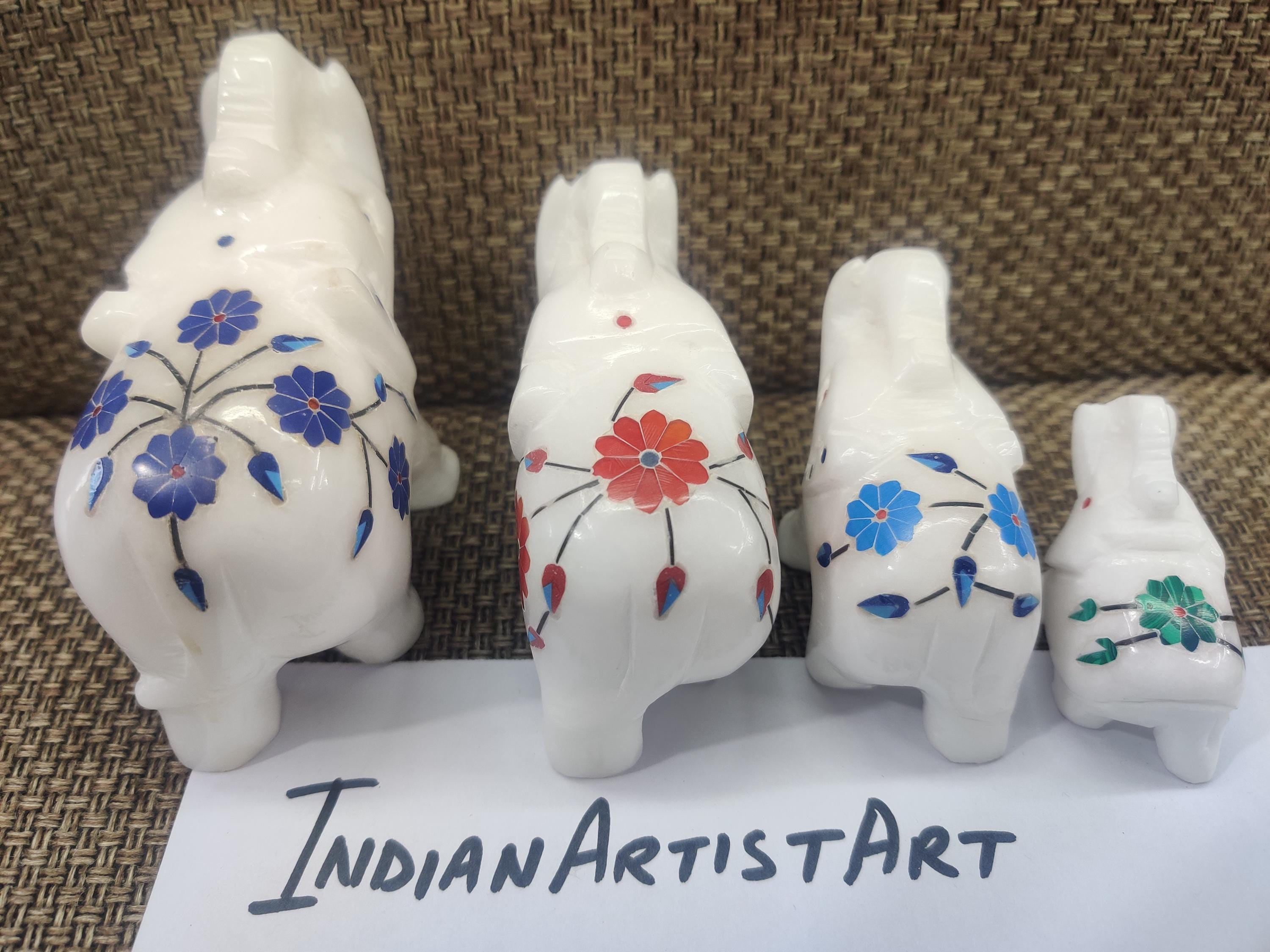 象嵌細工の大理石象の家族：手作りのインド美術のお土産 - Etsy 日本