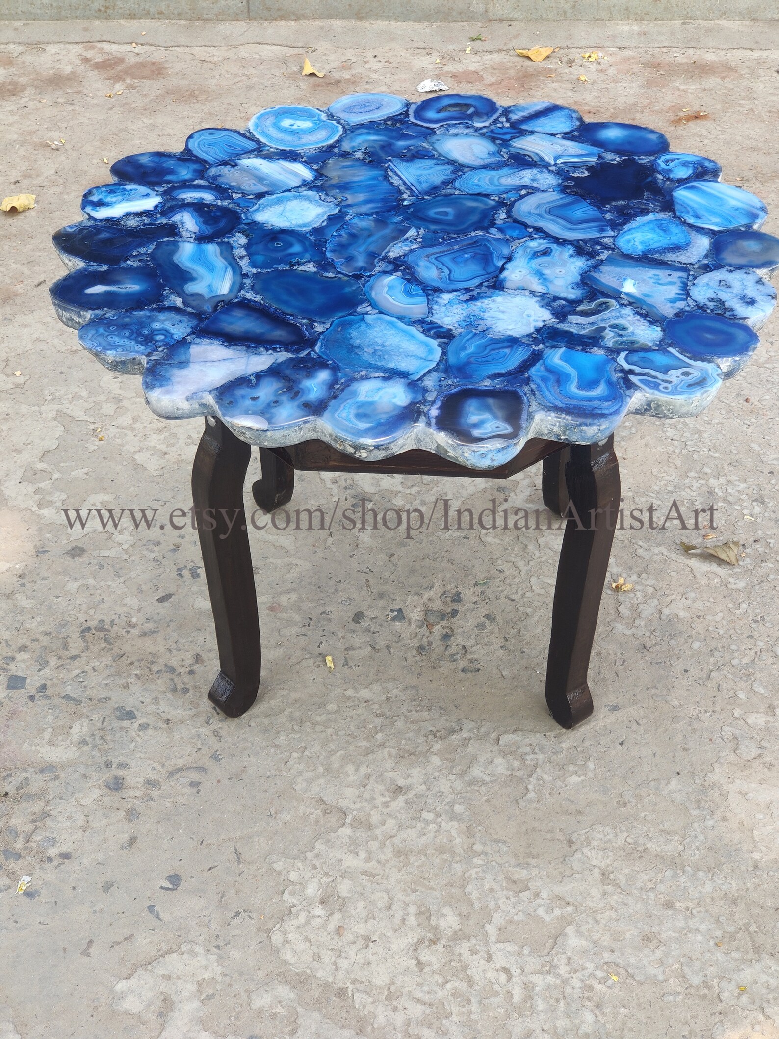 Blue Agate Table Top with Natural raw edges for home décor / Etsy