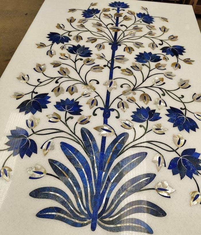 Marble Inlay Table Top: Tulip Flower Design, Pietra Dura Art - Etsy
