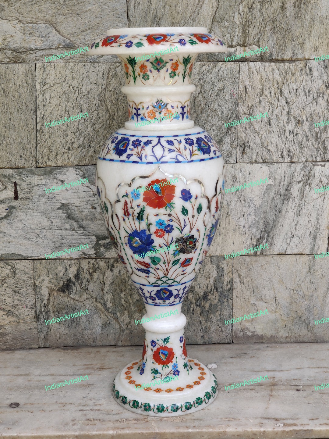 Flower Vase in White Marble for Hotels and Luxury Home Decoration