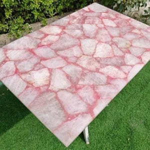 Pink Rose Quartz Tabletop: Agate Dining, Console, or Center Table
