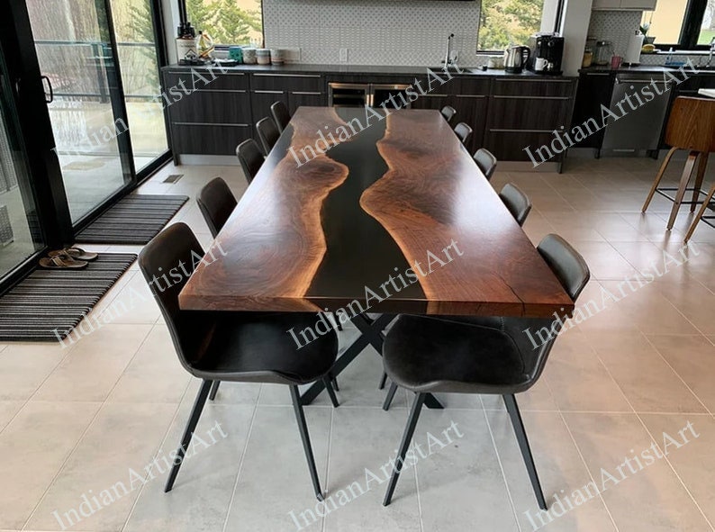 Custom Acacia Wood River Table: Epoxy Resin Coffee or Dining Table - Main Image
