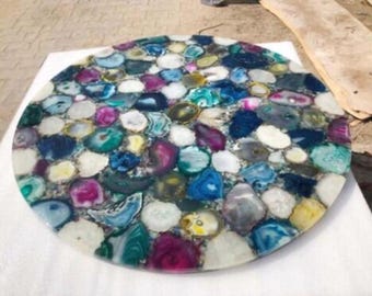 Mixed Agate Table Top: Handmade Stone Inlay Coffee Table