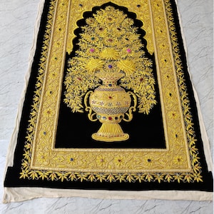 Zardozi Floral Tapestry: Golden Thread Embroidered Jewel Carpet