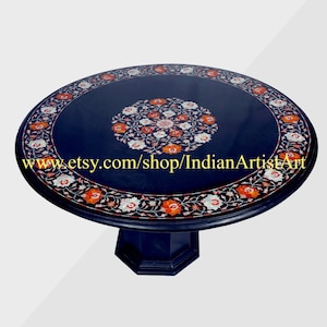 Mesa de centro em mármore preto: incrustações florais feitas à mão, arte Taj Mahal