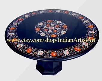 手作りの黒大理石の八角形テーブル：タージ・マハルの花象嵌 - Etsy 日本