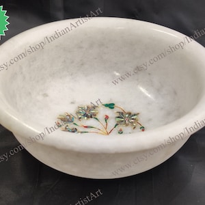 Weiße Marmorschüssel für Weihnachtsgeschenke / Küchenaccessoires / Wohnkultur Produkte / Indische handgefertigte Luxusschüssel / Schüssel mit eingelegten Blumen