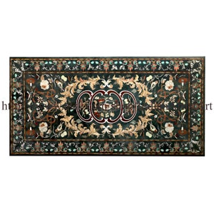 Green Marble Dining Table Top: Pietra Dura Inlay, 180x90cm