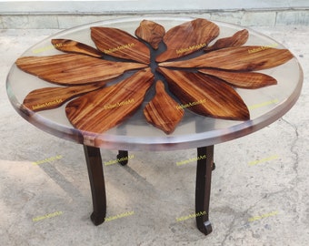 Wooden Epoxy Round Coffee Table Top / Clear Resin Table Top / Acacia wooden Table