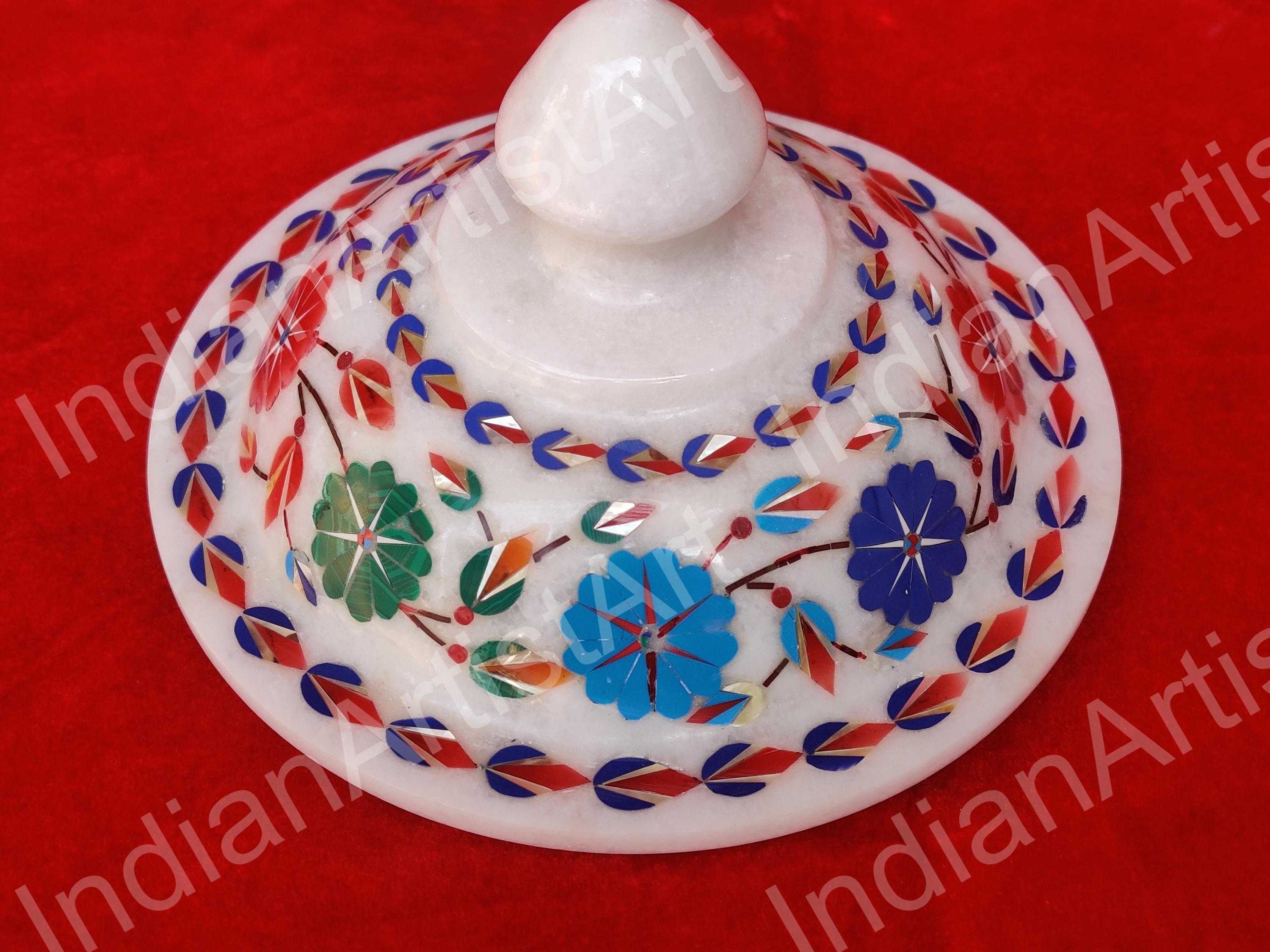 タージ・マハル インレイアート 大理石ポット：宝石花瓶、13インチ