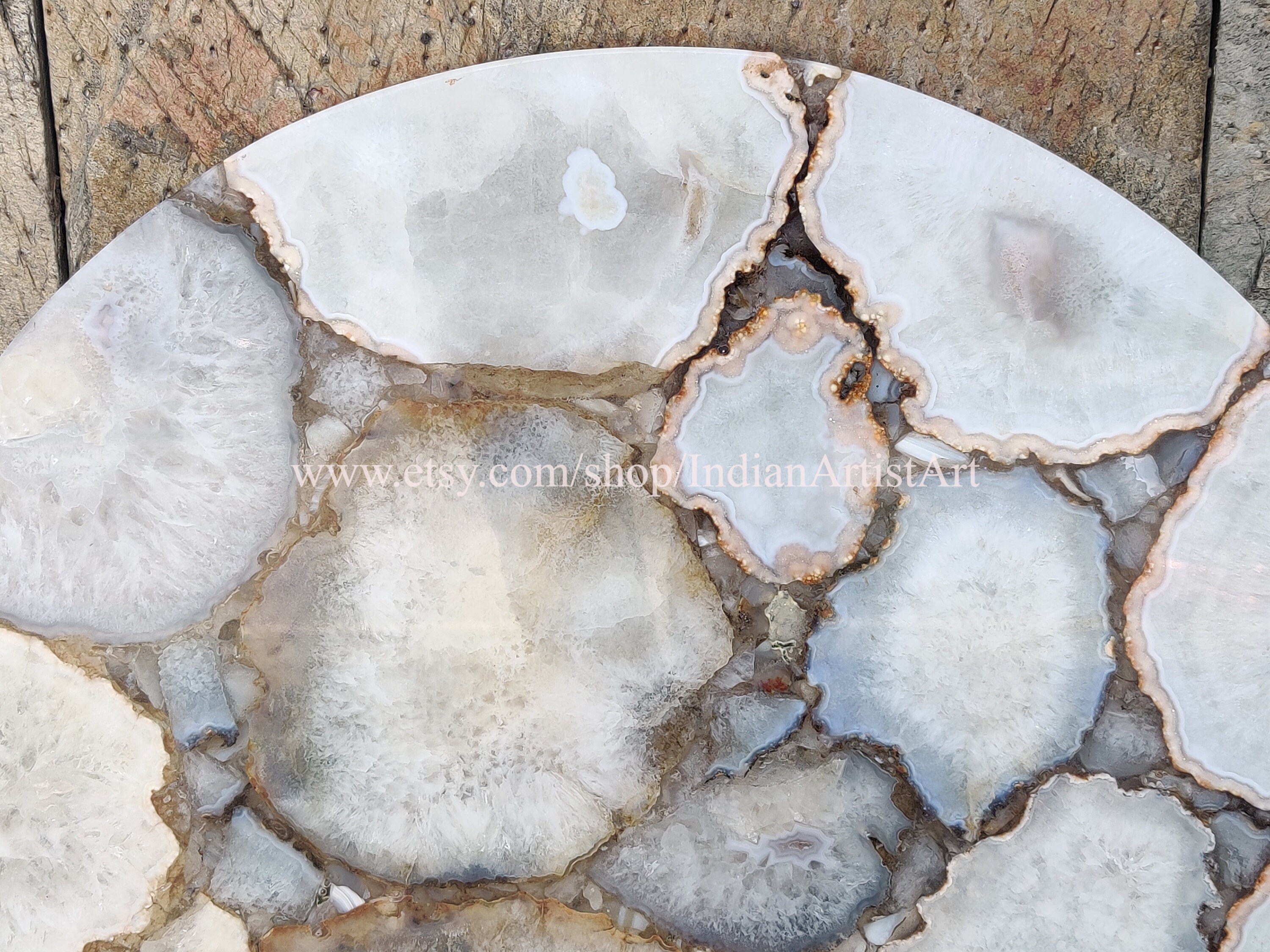 White Agate Table Top in Round Shape Etsy