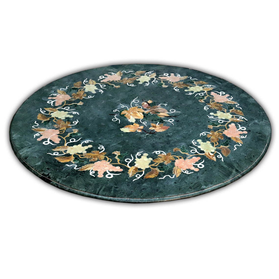 Green Marble Dining Table Top Round Table Top with Inlay Art Etsy
