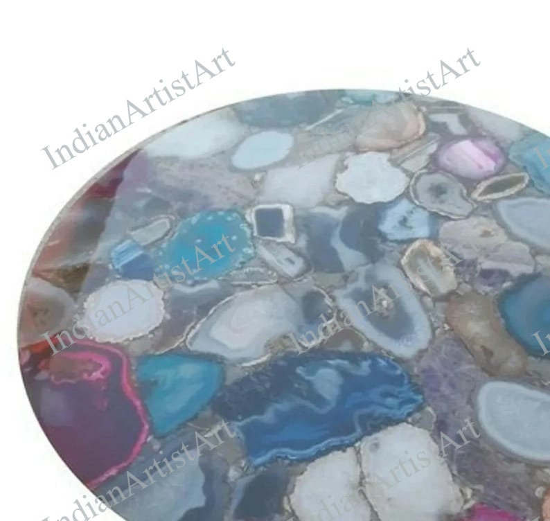 Runder Achat Tischplatte: Luxus Stein Kunst Dekor Bild 2