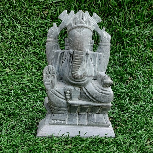 Marble Ganesha Figure, Indian God, Ganpati Bappa, Black Statue, Home Decor Art, Office Decort