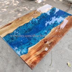 Epoxidharz Tisch, Naturholz, Esstisch, Natürlicher Epoxidharz Tisch, Blauer Epoxidharz Fluss Tisch, Holztisch, Resin Tisch für Weihnachtsgeschenke