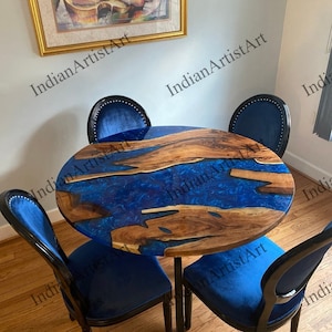 Wooden Office Table Top / Blue Epoxy Table Top / Living room Table Decor Idea / Luxury Epoxy Dining Table / Handmade River Design Table Top