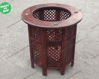Soporte plegable de palisandro tallado a mano: decoración india, lámpara de noche