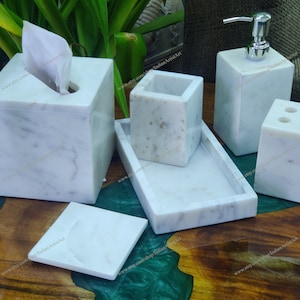 Juego de baño de mármol blanco: 6 piezas de decoración de baño de lujo