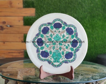 Plato de mármol Árbol de la Vida: Pietra Dure Art, incrustaciones indias (33 cm)