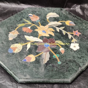 Green Marble Coffee Table Top: Octagon Pietradura Inlay (46cm)