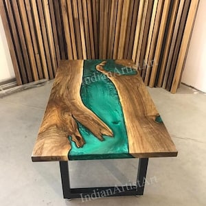 Handmade Acacia Wood & Green Epoxy Table Top