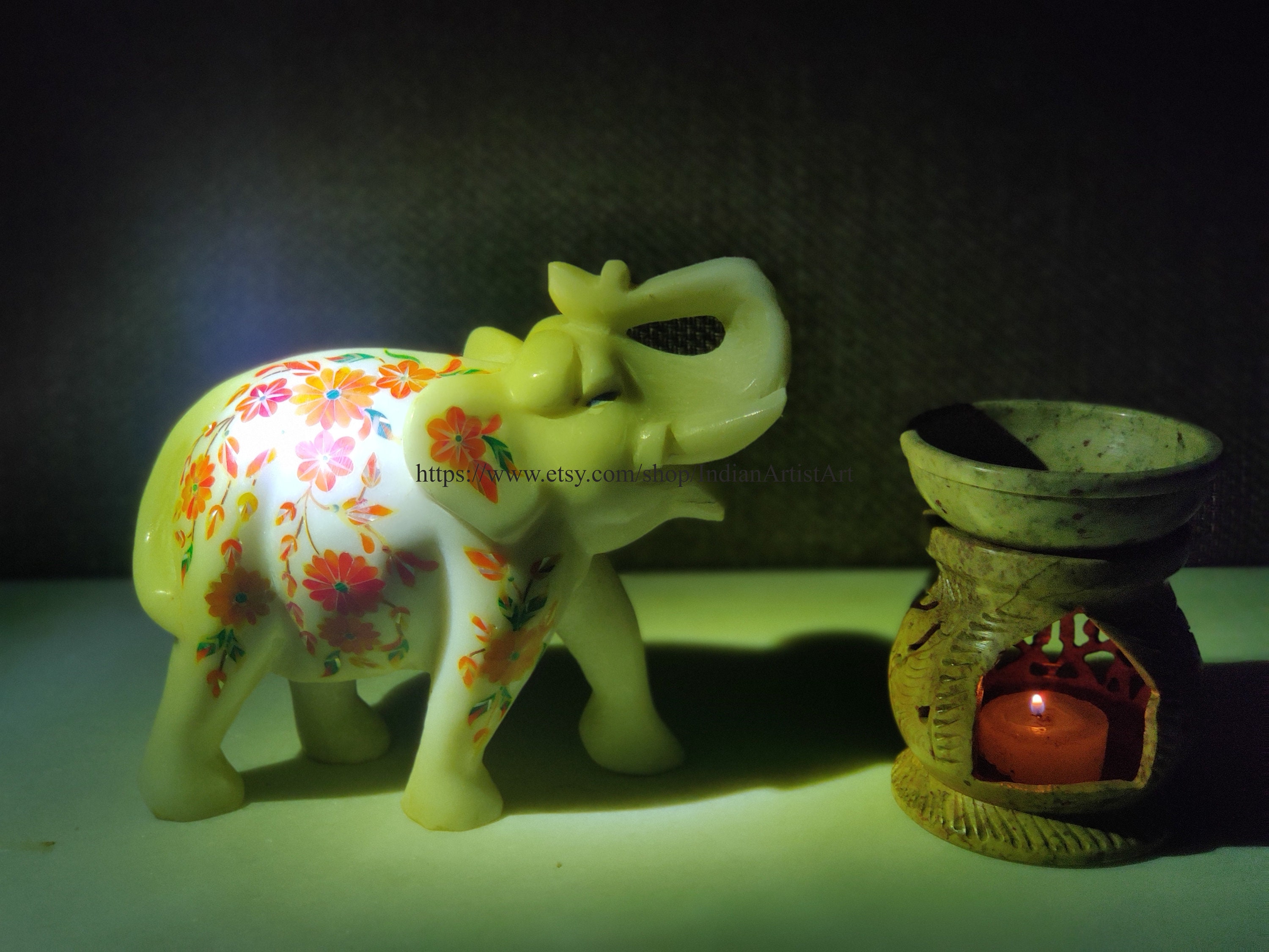 象嵌大理石象像：手作りインド装飾（16 cm） - Etsy 日本