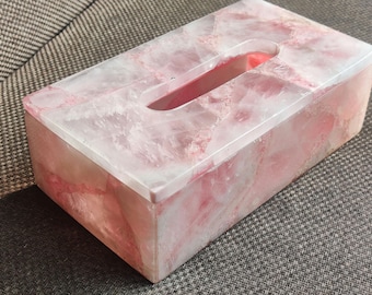 Handmade Pink Rose Quartz Tissue Box: Vanity Room Decor