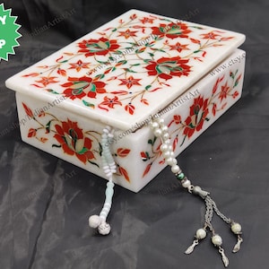 White Marble Jewelry Box: Indian Collectible Stone Box