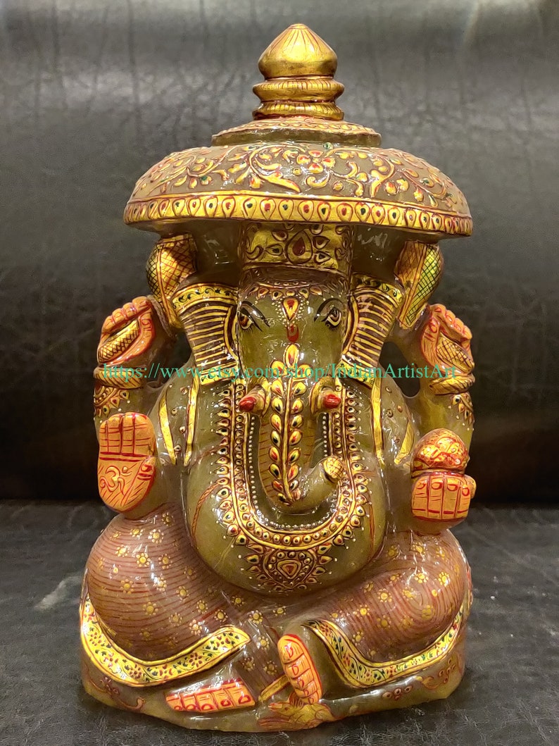Wt 3500 Gm Green Jade Ganesha Figurine for Home Decoration Marble Cottage Ganesha Statue in Jade Hindu Deities in Stone Carving Wt 3500 Gm Green Jade Ganesha Figurine for Home Decoration Marble Cottage Ganesha Statue in Jade Hindu Deities in Stone Carving