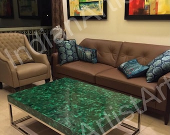 Handmade Malachite Stone Coffee Table Top: Overlay Work Decor