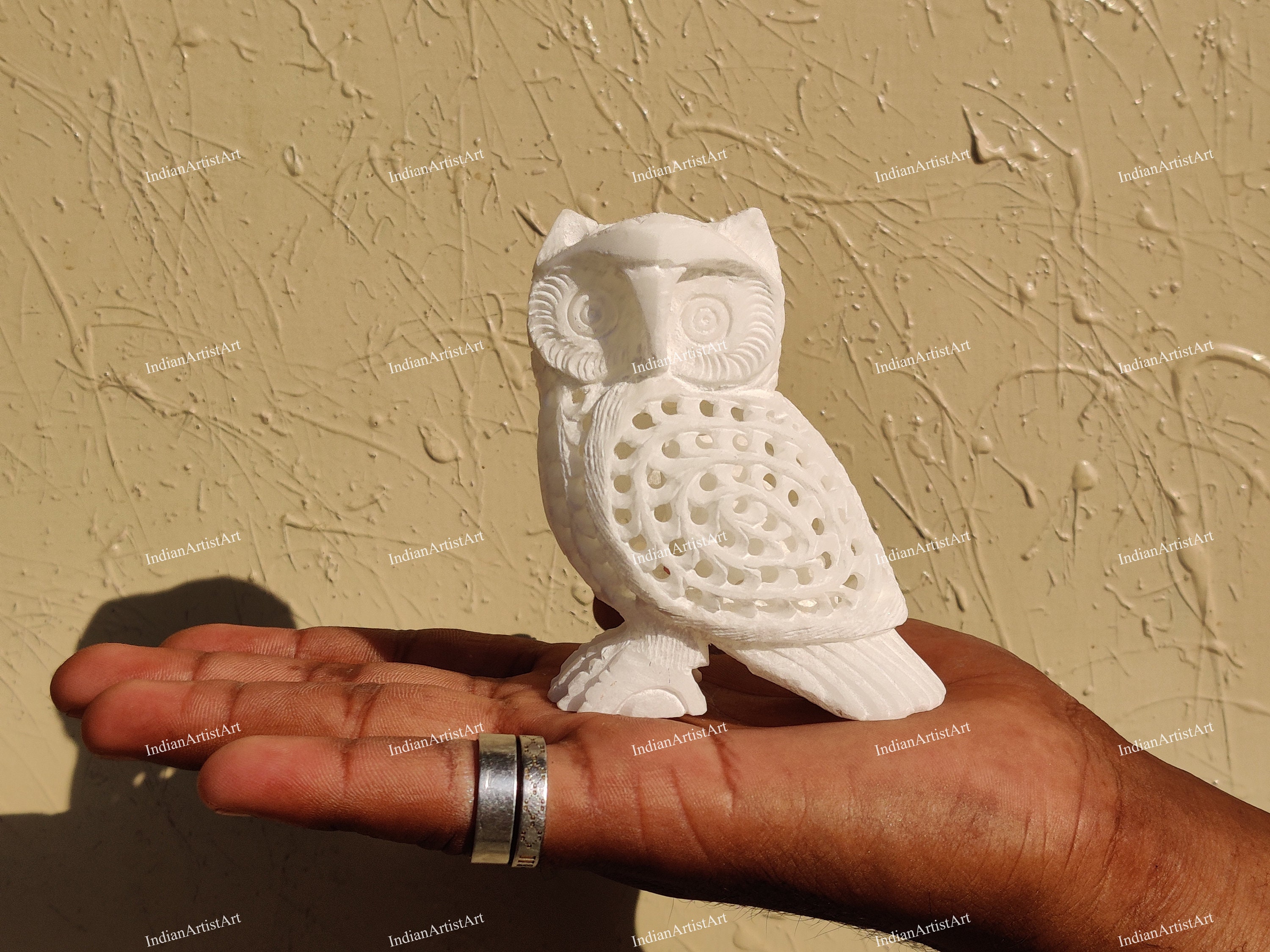 Owl in white Marble / Handmade Owl with Lattice work / Best for Home and Office Decoration / New Yea