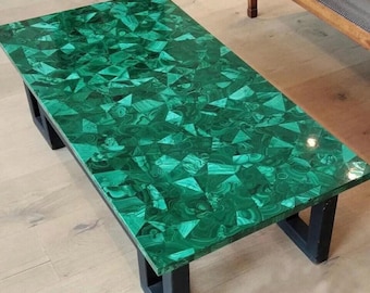 Handmade Malachite Inlay Marble Table Top: Elegant Coffee or Dining Table