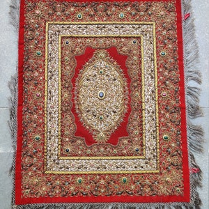 Antique Zardozi Embroidery Panel: Red Silk & Metal Thread Tapestry