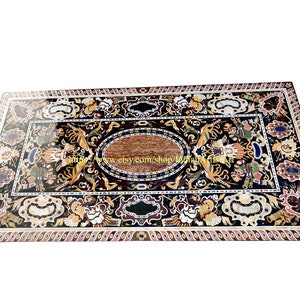 Black Marble Dining Table Top: Pietre Dura Inlay, Italian Design