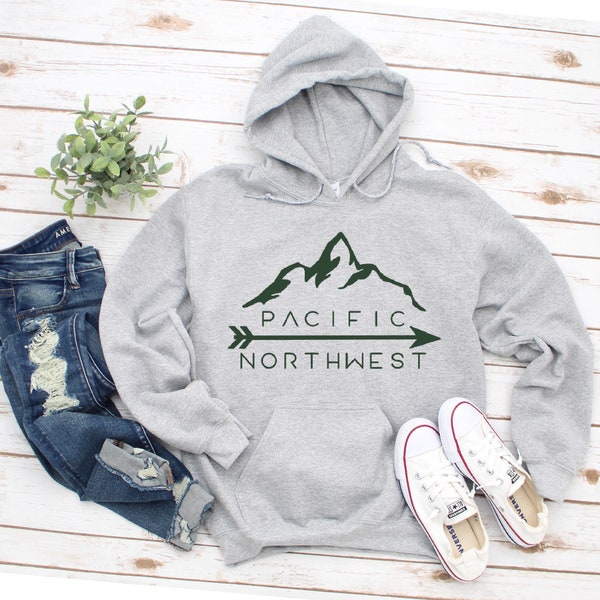 Pacific Northwest-sweater, PNW-sweater met capuchon, Pac NW-sweater, Washington-sweatshirt, Oregon-sweater, Seattle-sweatshirt, wandeling