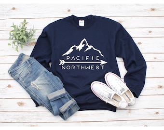 Pacific Northwest Sweatshirt, PNW Crewneck Sweatshirt, Pac NW Sweatshirt, Washington Sweatshirt, Oregon Sweatshirt, Seattle Sweatshirt, Hike
