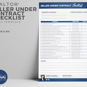 Under Contract Checklist, Realtor Tool, Real Estate Marketing, Real Estate Checklist, Realtor, Custom, Canva, Printable, Seller Packet