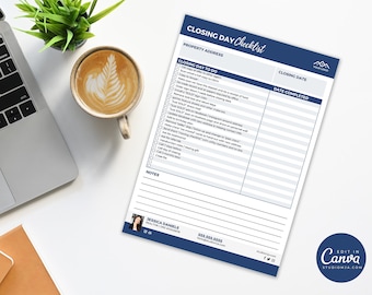 Closing Checklist, Realtor Tool, Real Estate Marketing, Real Estate Checklist, Realtor, Custom, Canva, Printable, Seller Packet, Real Estate