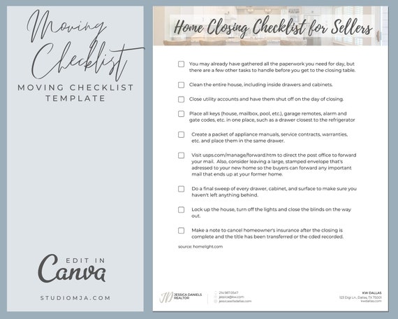 Real Estate Agent Template | Moving Guide Checklist Template | Canva Template | Realtor Digital Download Template