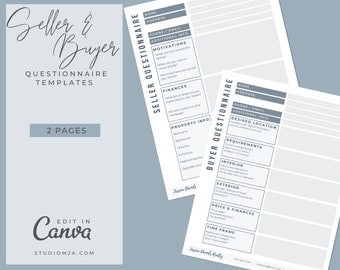 Real Estate Agent Template | Seller Buyer Questionnaire Form Template | Canva Template | Realtor Digital Download Template | Seller Form
