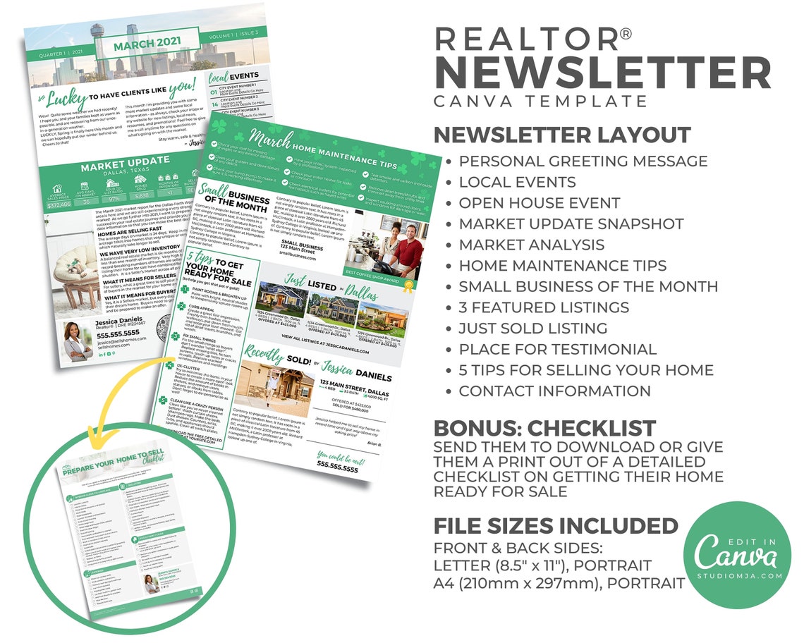 Real Estate Newsletter March Newsletter Real Estate Etsy