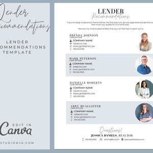 Lender Recommendations | Realtor Template | Canva Template | Realtor Download | Mortgage Template