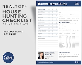House Hunting Checklist | Real Estate Marketing Template | Home Buyer Guide | Home Buyer Packet | Real Estate Template | Canva | Printable
